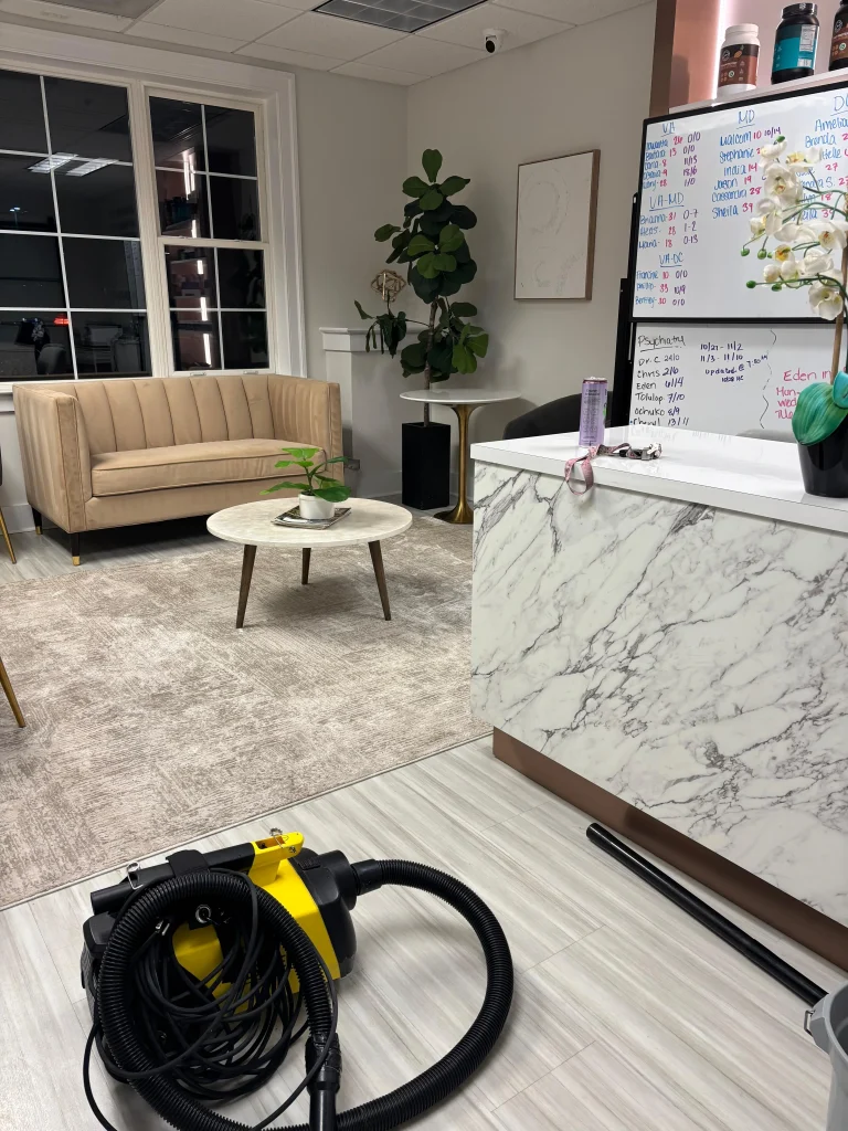 Commercial office cleaning service reception area marble desk Leesburg VA